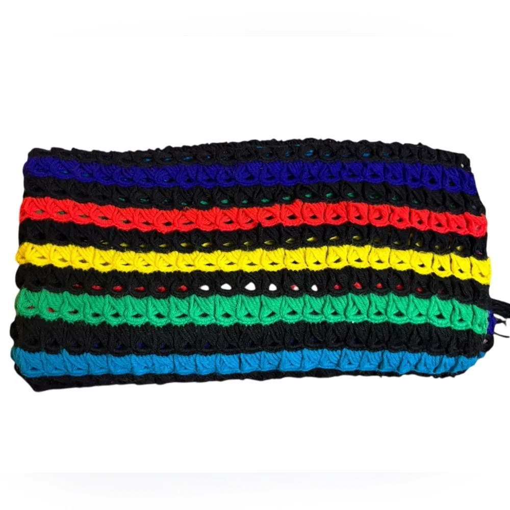 Vintage Colorful Rainbow Crochet Fringe Blanket